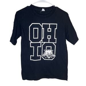 OU Ohio University Bobcat Black White OHIO Short Sleeve Shirt Crew Neck Small